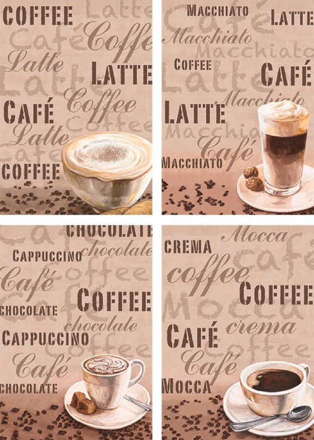 Artland Poster Café au lait latte MacchiatoChocolade Poster artprint wandposter (4 stuks)