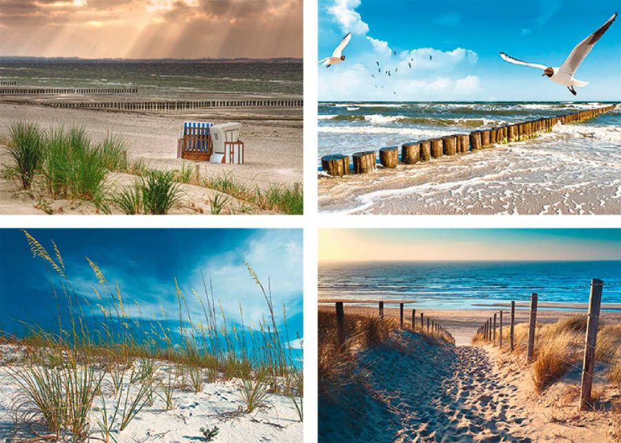 Artland Poster Eenzaam strand Oostzee zandduinen grassen (4 stuks)