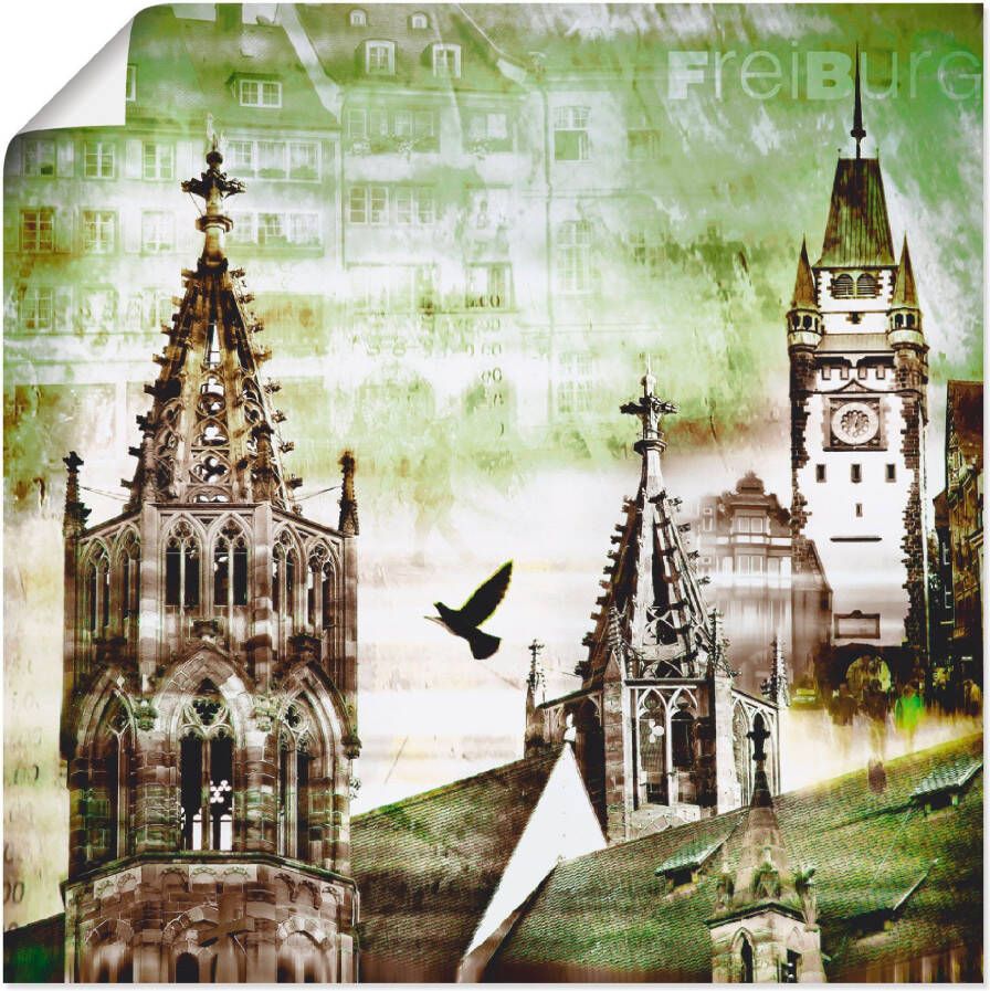 Artland Poster Freiburg skyline abstracte collage als artprint op linnen muursticker of poster in verschillende maten