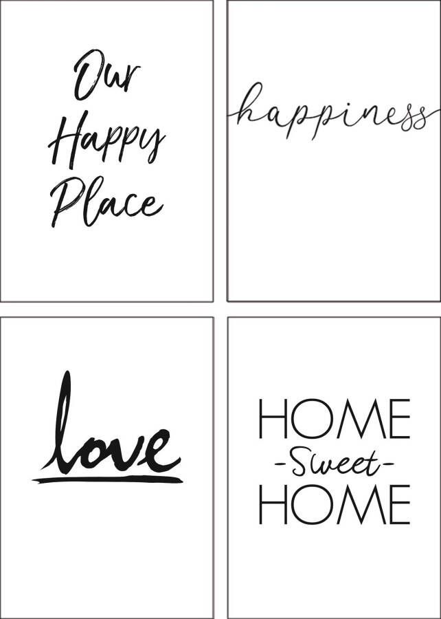 Artland Poster Geluk liefde vertrouwd thuis geluk alleen (4 stuks)