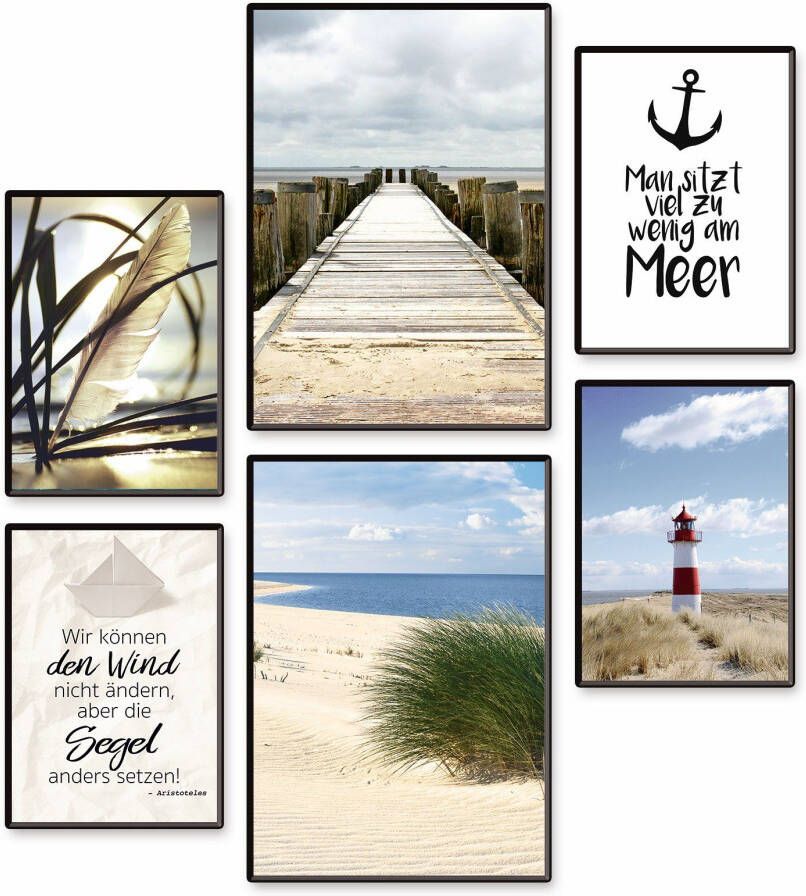 Artland Poster Impressies van de zee 6-pack 2xdin a3 4xdin a4 zonder lijst (set 6 stuks)