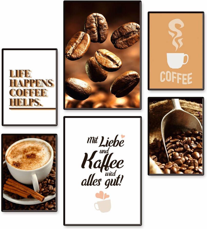 Artland Poster Koffie variëteit 6-pack 2xdin a3 4xdin a4 zonder lijst (set 6 stuks)