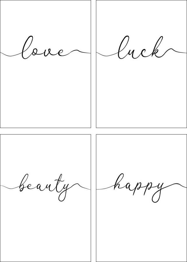 Artland Poster Liefde geluk schoonheid blijmoedigheid (4 stuks)