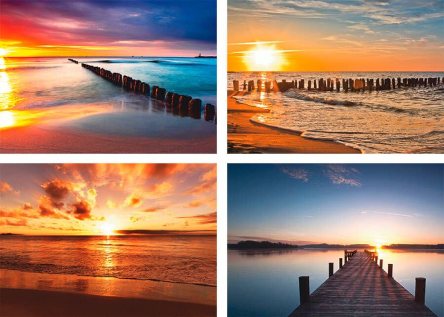 Artland Poster Oostzee Strand zon zonsondergang (4 stuks)