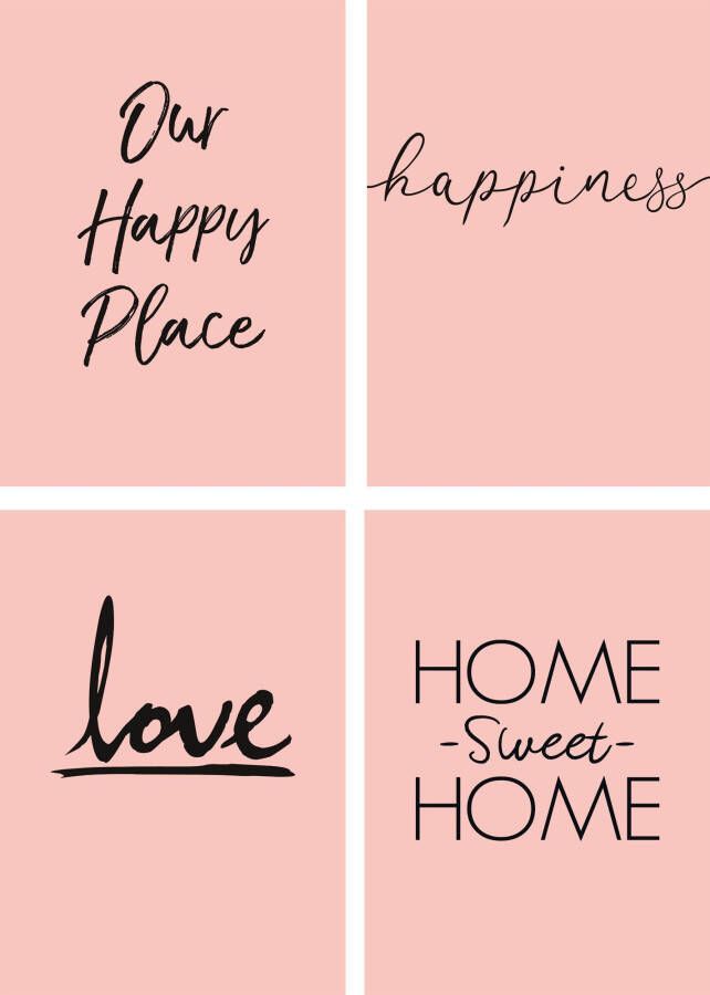Artland Poster Plaats geluk liefde Home sweet Home (4 stuks)