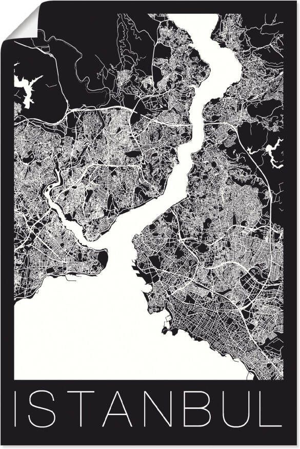 Artland Poster Retro kaart Istanbul zwart & wit als artprint van aluminium artprint op linnen muursticker of poster in verschillende maten