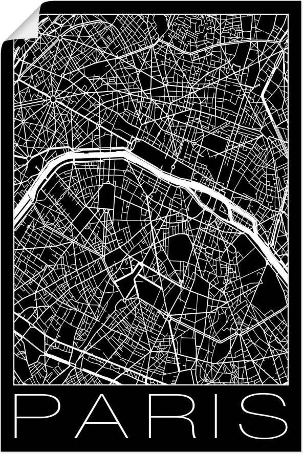 Artland Poster Retro kaart Parijs Frankrijk zwart als artprint van aluminium artprint op linnen muursticker of poster in verschillende maten