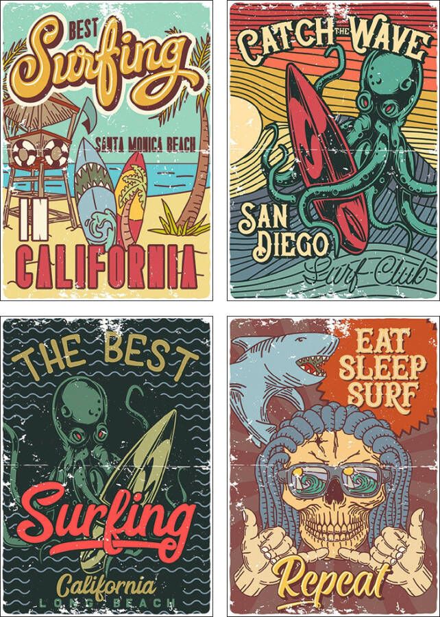 Artland Poster Surfen in Californië Poster artprint wandposter (4 stuks)