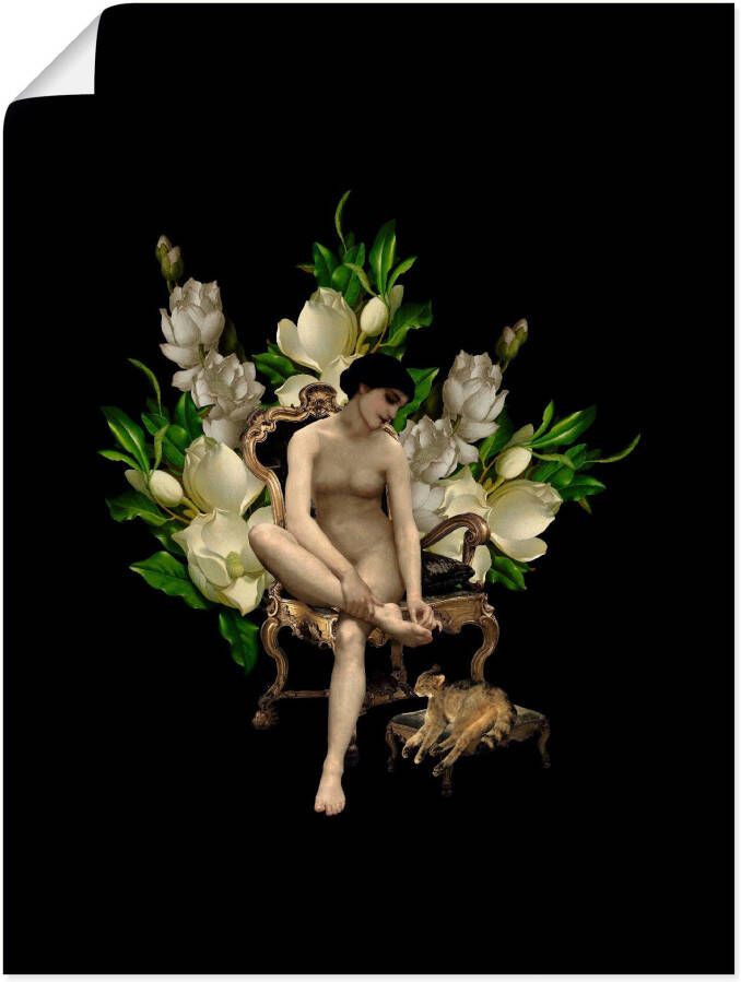 Artland Poster Venus met kat en magnolia's als artprint van aluminium artprint op linnen muursticker of poster in verschillende maten