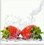 Artland Print op glas Aardbeien met prikwater in verschillende maten - Thumbnail 1