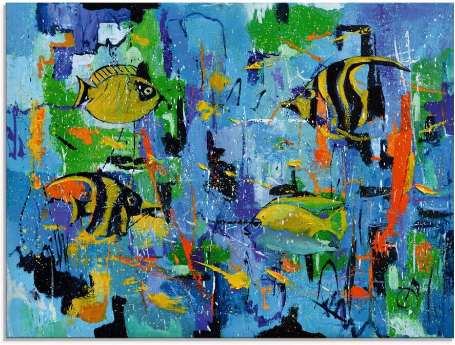 Artland Print op glas Abstract vissen blauw in verschillende maten