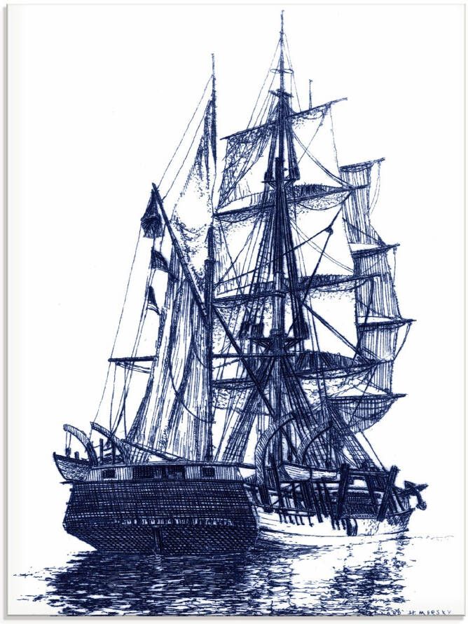 Artland Print op glas Antieke boot in blauw I