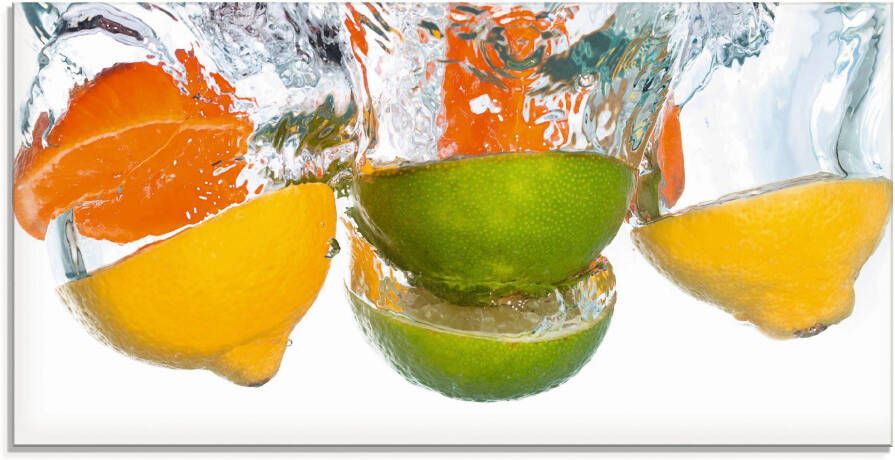 Artland Print op glas Citrusvruchten vallen in helder water