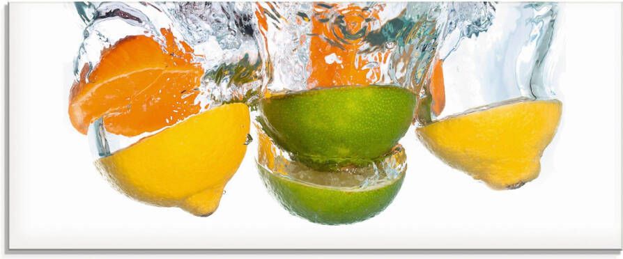 Artland Print op glas Citrusvruchten vallen in helder water