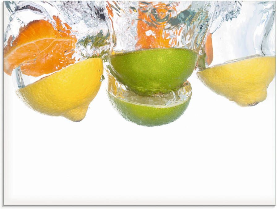 Artland Print op glas Citrusvruchten vallen in helder water