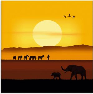 Artland Print op glas Een morgen in de Afrikaanse savanne in verschillende maten