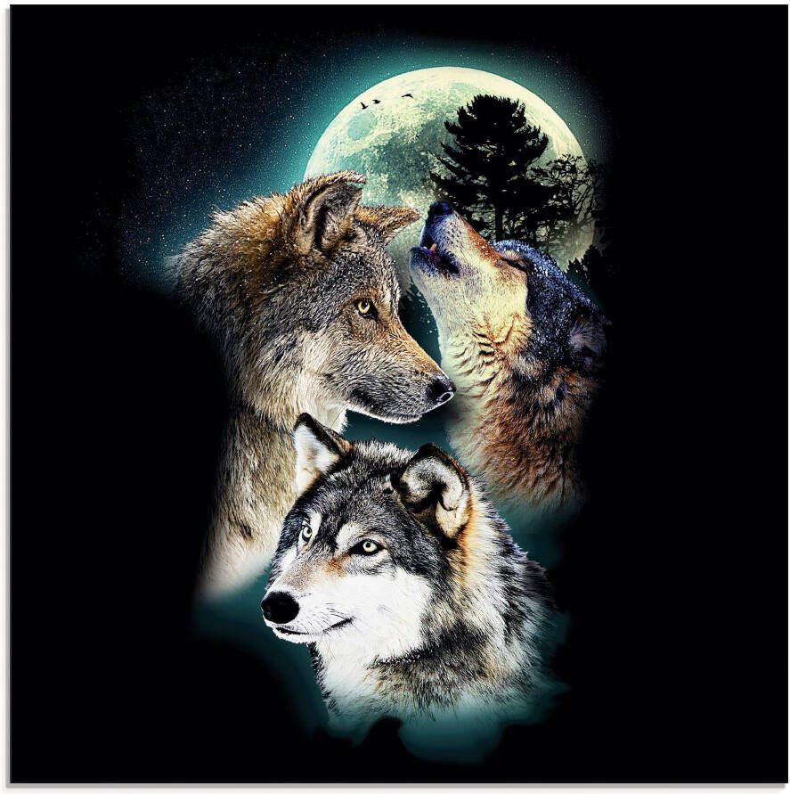 Artland Print op glas Fantasie wolf wolven met maan