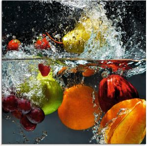 Artland Print op glas Fruit in opspattend water in verschillende maten