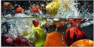 Artland Print op glas Fruit in opspattend water in verschillende maten