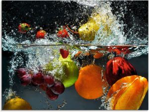 Artland Print op glas Fruit in opspattend water in verschillende maten