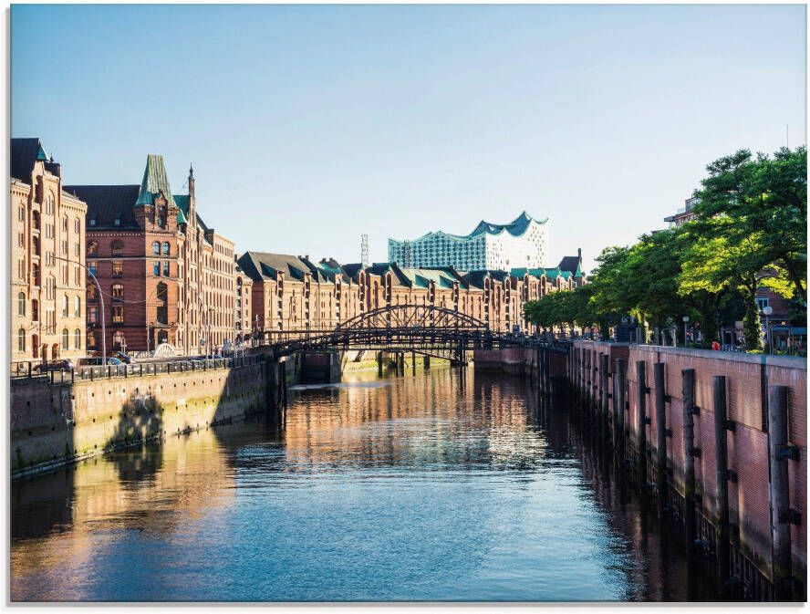 Artland Print op glas Hamburg Speicherstadt in verschillende maten