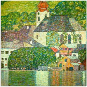 Artland Print op glas Kerk in Unterach aan de Attersee. (D.198) in verschillende maten