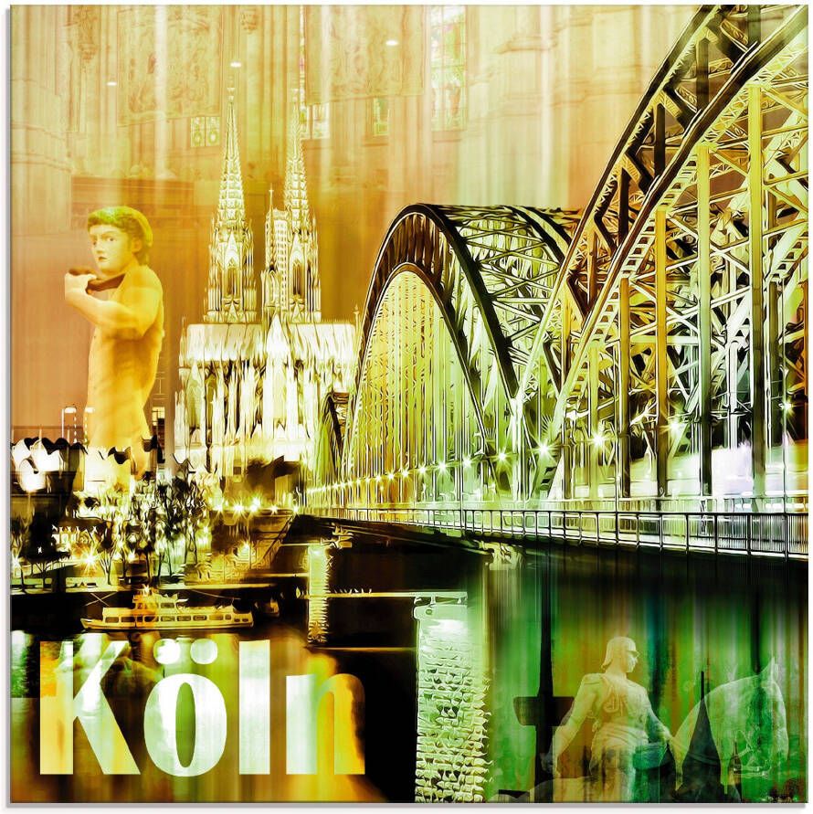 Artland Print op glas Keulen Skyline abstracte collage