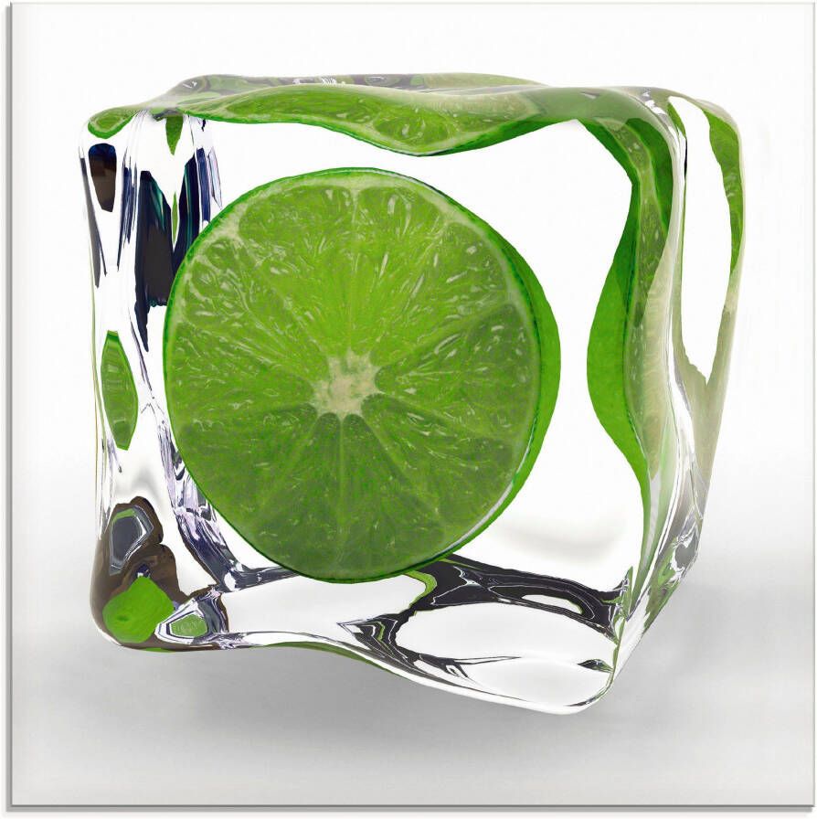 Artland Print op glas Limoen in ijsblokje in verschillende maten