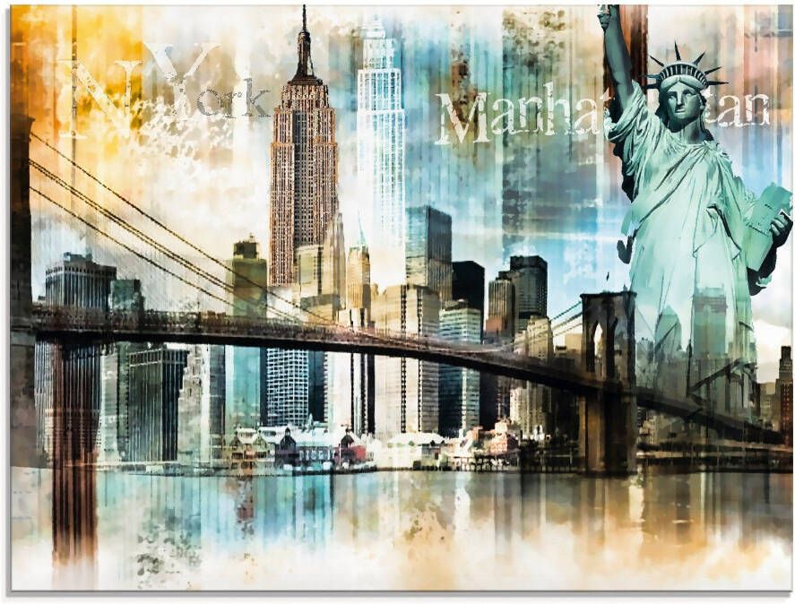 Artland Print op glas New York skyline abstracte collage