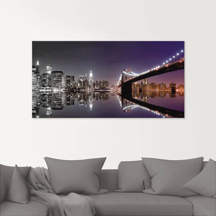 Artland Print op glas New York skyline nachtelijke reflectie