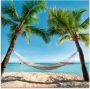 Artland Print op glas Palmenstrand Caribic met hangmat - Thumbnail 1