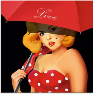 Artland Print op glas Pin-upgirl onder rode paraplu in verschillende maten