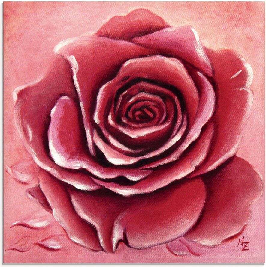 Artland Print op glas Rode roos met de hand geschilderd