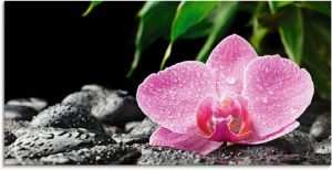 Artland Print op glas Roze orchidee op zwarte zen stenen in verschillende maten