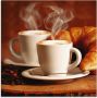 Artland Print op glas Stomende cappuccino en croissant - Thumbnail 1