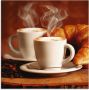 Artland Print op glas Stomende cappuccino en croissant - Thumbnail 1