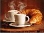 Artland Print op glas Stomende cappuccino en croissant - Thumbnail 1