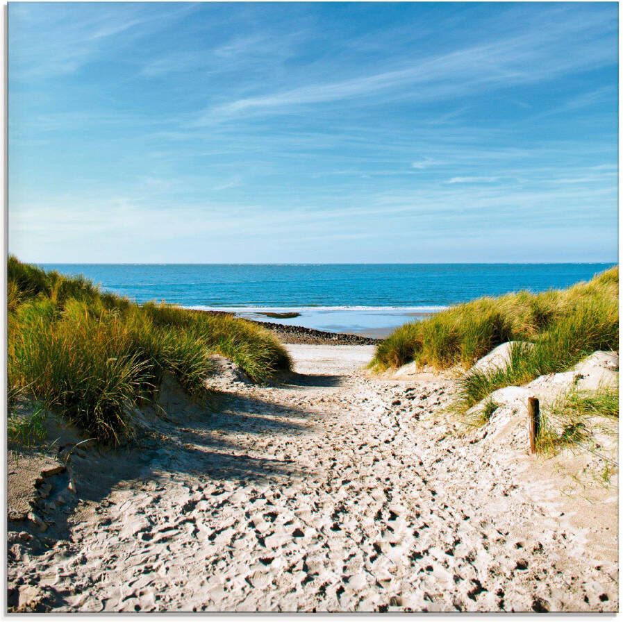 Artland Print op glas Strand met duinen en weg naar het water