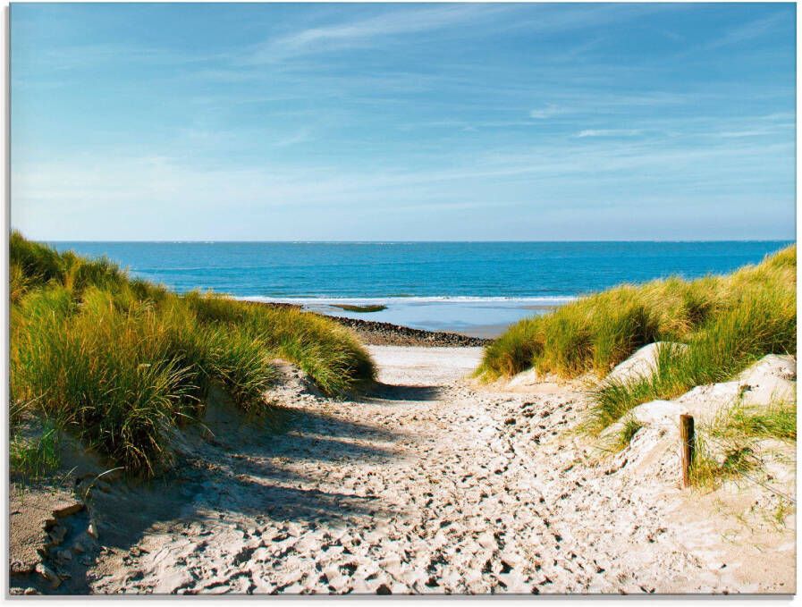 Artland Print op glas Strand met duinen en weg naar het water