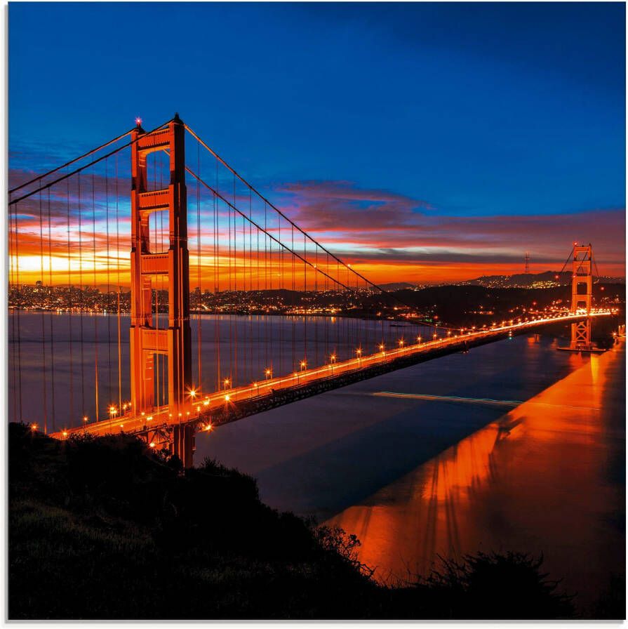 Artland Print op glas The Golden Gate Bridge 's morgens vroeg