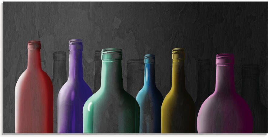 Artland Print op glas Veelkleurige glazen flessen