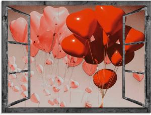 Artland Print op glas Vensterbeeld rode harten (1 stuk)