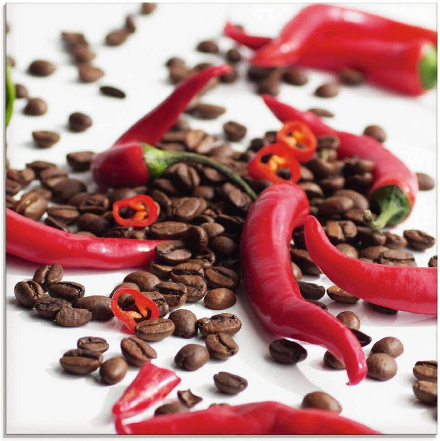 Artland Print op glas Verse chili op koffie in verschillende maten