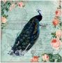 Artland Print op glas Vintage rozen en pauw illustratie - Thumbnail 1