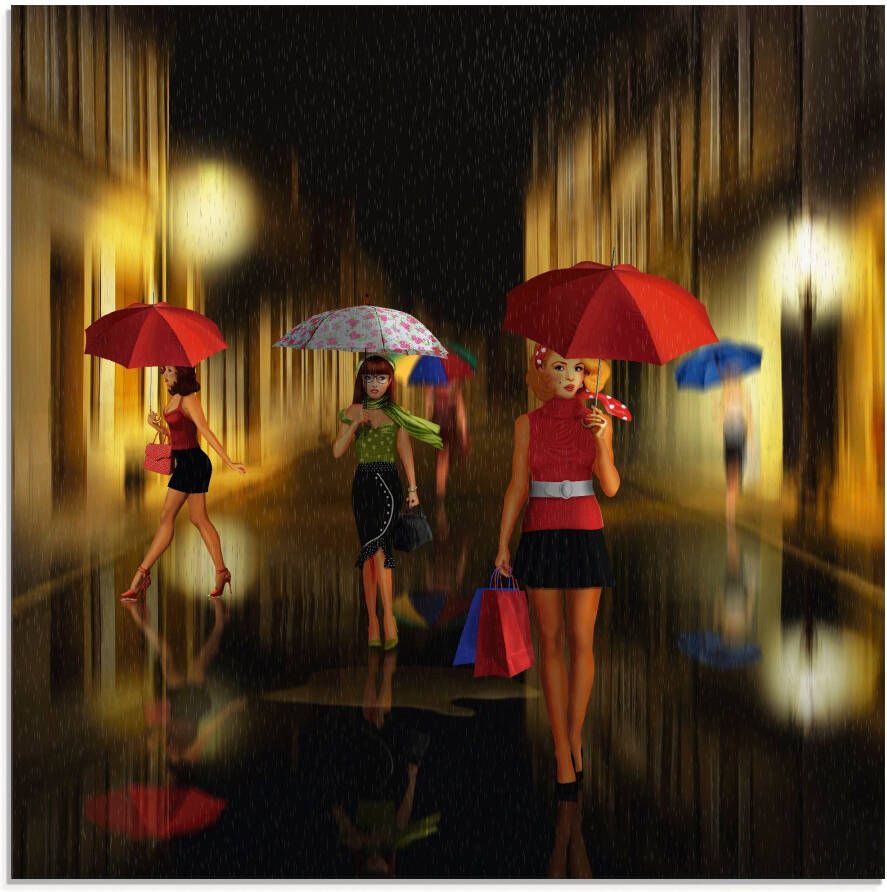 Artland Print op glas Vrouwen bij het inkopen doen in de regen