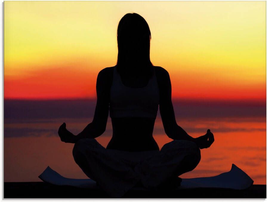 Artland Print op glas Yoga bij zonsondergang