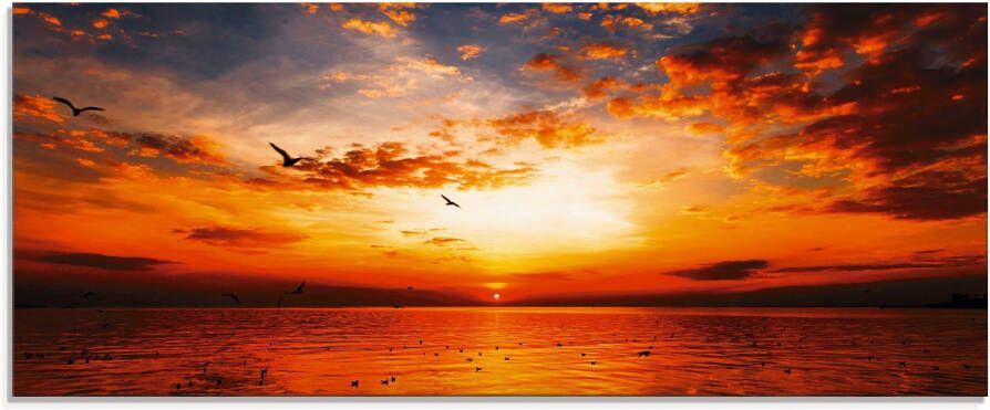 Artland Print op glas Zonsondergang aan het strand met prachtige hemel