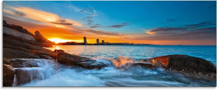 Artland Print op glas Zonsondergang op het strand van Hua-Hin
