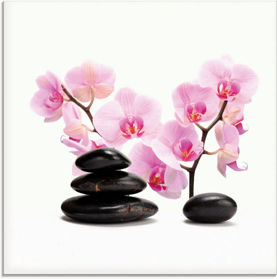Artland Print op glas Zwarte stenen en pink orchidee