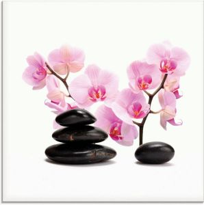 Artland Print op glas Zwarte stenen en pink orchidee in verschillende maten